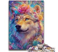 Puzzle 1000 pièces pour Adolescents et Adultes, Motif Loup et Fleur, Anti-Stress, Difficile à Mettre en Valeur, idéal pour la décoration de Bureau, 26x38cm