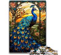 Puzzle 1000 pièces pour Adolescents et Adultes, Motif Paon vitrail, Anti-Stress, défi Difficile avec Affiche et fiche de Questions-réponses Assorties, 50x75cm