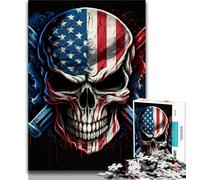 Puzzle 1000 pièces pour Adolescents et Adultes, Motif tête de Mort avec Drapeau américain, Jeux éducatifs, décoration Murale, Cadeaux Uniques pour Anniversaire et Noël (Taille 75x50cm)