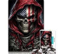 Puzzle 1000 pièces pour Adolescents et Adultes, Motif tête de Mort Drapeau américain, Puzzle 1000 pièces, Anti-Stress, séjour, Tuer Le Temps, liste de souhaits avec Le Père Noël (Taille 38x26cm)