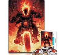 Puzzle 1000 pièces pour Adolescents et Adultes, Moto avec crâne enflammé, Jouets et Jeux éducatifs pour Adultes et Adolescents (Taille 38x26cm)