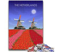 Puzzle 1000 pièces pour Adolescents et Adultes Moulin à Vent des Pays-Bas pour Les 14 Ans et Plus Cadeaux intéressants pour réduire Le Stress et Les émotions (Taille 50x75cm)