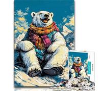 Puzzle 1000 pièces pour Adolescents et Adultes Ours Polaire Portant Une écharpe 1000 pièces pour Adultes, Anti-Stress, défi Difficile, Convient pour la décoration de Bureau (Taille 75x50cm)