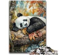 Puzzle 1000 pièces pour Adolescents et Adultes Panda endormi en Automne Jouets éducatifs Jeux Anti-Stress Décoration d'intérieur Unique et Cadeaux 50x75cm