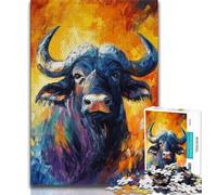 Puzzle 1000 pièces pour Adolescents et Adultes Peinture à l'huile de Buffle Africain idéal comme Cadeau pour Toute la Famille à partir de 14 Ans 26x38cm
