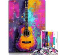 Puzzle 1000 pièces pour Adolescents et Adultes Peinture à l'huile de Guitare Puzzle 1000 pièces Jeu Stimulant Jouets décoration Murale Cadeaux d'anniversaire et de Noël Uniques 75x50cm