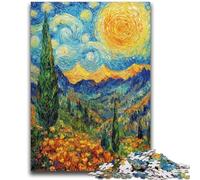 Puzzle 1000 pièces pour Adolescents et Adultes Peinture de Montagne de Van Gogh Anti-Stress Défi Difficile avec Affiche Assortie et Feuille de Questions 50x75cm