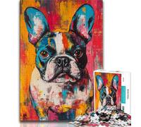 Puzzle 1000 pièces pour Adolescents et Adultes Puzzle Peinture à l'huile Bouledogue français, idéal comme Cadeau pour Toute la Famille à partir de 14 Ans (Taille 75x50cm)