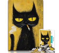 Puzzle 1000 pièces pour Adolescents et Adultes Puzzles artistiques Abstraits de Chat Noir, idéal comme Cadeau pour Toute la Famille à partir de 14 Ans (Taille 38x26cm)