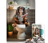 Puzzle 1000 pièces pour Adolescents et Adultes Puzzles de Toilettes King Charles Spaniel pour Adolescents Cadeau Amusant et activité pour la Maison Jouet pour Les Jours de Pluie 75x50cm