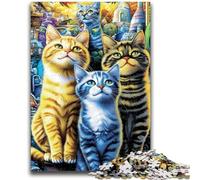 Puzzle 1000 pièces pour Adolescents et Adultes Puzzles Quatre Chats pour Adultes, Cadeaux d'anniversaire Uniques pour Les 14 Ans et Plus (38x26cm)