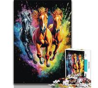 Puzzle 1000 pièces pour Adolescents et Adultes Puzzles Trois Chevaux à Offrir en Cadeau à Toute la Famille à partir de 14 Ans 26x38cm