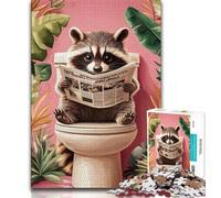 Puzzle 1000 pièces pour Adolescents et Adultes Raton Laveur dans Les Toilettes, pour Jeu éducatif, défi, Collection d'artistes, Beaux-Arts 38x26cm