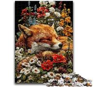 Puzzle 1000 pièces pour Adolescents et Adultes Renard endormi dans Les Fleurs Jouets de Divertissement Familial avec Affiche Assortie et Feuille de Questions 26x38cm