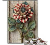 Puzzle 1000 pièces pour Adolescents et Adultes, Roses du Drapeau américain, Difficile, avec des pièces entièrement emboîtables de Formes aléatoires (Taille 26x38cm)