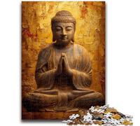Puzzle 1000 pièces pour Adolescents et Adultes Statue de Bouddha doré Soulagement du Stress Défi Difficile Décoration d'intérieur Unique et Cadeaux 50x75cm