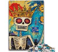 Puzzle 1000 pièces pour Adolescents et Adultes, Style Basquiat, tête de Mort, Couronne, Casse-tête, décoration Murale, Cadeaux d'anniversaire et de Noël Uniques, 50x75cm