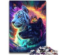 Puzzle 1000 pièces pour Adolescents et Adultes Tigre Noir et Blanc pour Les 14 Ans et Plus Cadeaux intéressants pour la réduction du Stress pour Les Amis et la Famille 26x38cm