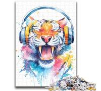 Puzzle 1000 pièces pour Adolescents et Adultes Tigre Portant Un Casque, Jouets éducatifs et Amusants pour la Maison, Cadeaux d'anniversaire et de Voyage 50x75cm