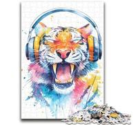 Puzzle 1000 pièces pour Adolescents et Adultes Tigre Portant Un Casque Puzzle 1000 pièces, Jeu Stimulant, Jouets, décoration Murale, Cadeaux d'anniversaire et de Noël Uniques (75x50cm)