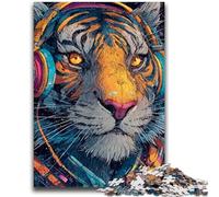 Puzzle 1000 pièces pour Adolescents et Adultes Tigre Portant Un Casque Puzzle Adulte, pour Tuer Le Temps en Vacances avec des pièces de Formes aléatoires entièrement emboîtables 50x75cm