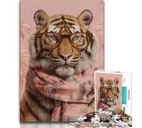 Puzzle 1000 pièces pour Adolescents et Adultes Tigre Portant Une écharpe, Difficile à compléter mais Amusant et Humoristique, Cadeau d'anniversaire et Cadeau Unique 38x52cm