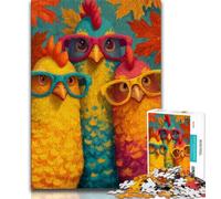 Puzzle 1000 pièces pour Adolescents et Adultes Trois Poulets, Design Dynamique et Unique, expérience de Puzzle relaxante et stimulante (38x26cm)