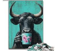 Puzzle 1000 pièces pour Adolescents et Adultes Vaches Buvant du café, activité familiale, décoration d'intérieur Unique et Cadeaux pour Les 14 Ans et Plus (Taille 26x38cm)