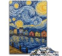Puzzle 1000 pièces pour Adolescents et Adultes, Van Gogh, Ciel Nocturne, Jouets de Divertissement Familial avec Affiche Assortie et fiche de Questions-réponses 50x75cm