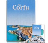 Puzzle 1000 pièces pour Adolescents et Adultes Visitez Corfou Ce défi Difficile et Anti-Stress est idéal comme Cadeau pour Toute la Famille (38x26cm)