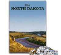 Puzzle 1000 pièces pour Adolescents et Adultes Visitez Le Dakota du Nord Jeu Stimulant et éducatif en Famille pour Anniversaire et Noël (Taille 38x26cm)