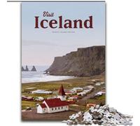 Puzzle 1000 pièces pour Adolescents et Adultes Visitez l'Islande Convient aux Personnes de 14 Ans et Plus Jeux éducatifs Cadeaux du Père Noël Secret 26x38cm