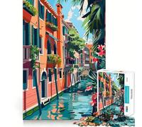 Puzzle 1000 pièces pour Adolescents Été ensoleillé à Venise Illustration Minimaliste Bords précis Exercice Mental Jeu Calme et Amusant Cadeau d'anniversaire (38x26cm)