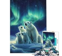 Puzzle 1000 pièces pour Adolescents Famille d'ours Polaires sous aurores boréales Jeu intellectuel Jeu Impossible Analyse et logique Cadeau d'anniversaire (Dimensions 38x52cm)