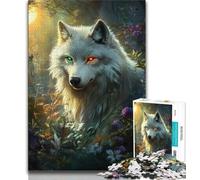 Puzzle 1000 pièces pour Adolescents Fantasy Jungle Loup Blanc, idéal comme Cadeau pour Toute la Famille Convient aux Enfants de 14 Ans et Plus (Taille 38x26cm)