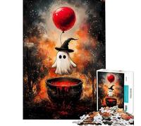 Puzzle 1000 pièces pour Adolescents Fantôme avec Ballon et Chaudron Décoration Murale Cadeau Souvenir pour Amis et Famille (Dimensions 50x75cm)
