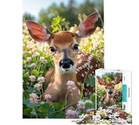 Puzzle 1000 pièces pour Adolescents Faon dans Un Champ de trèfle Jeu Pratique et intellectuel Cadeau d'anniversaire pour Femmes (Dimensions 38x26cm)