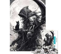 Puzzle 1000 pièces pour Adolescents Faucheur d'âmes et Chat Noir Jeu Anti-Stress Idéal pour se détendre à la Maison Cadeau de Noël ou d'anniversaire (50x75cm)