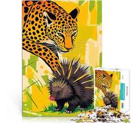 Puzzle 1000 pièces pour Adolescents Faune Sauvage des léopards et des porcs-épics Jeu Pratique Super Cadeau 52x38cm