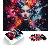 Puzzle 1000 pièces pour Adolescents Femme aux éclaboussures colorées Casse-tête avec des pièces de Formes aléatoires entièrement imbriquées 75x50cm