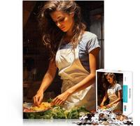 Puzzle 1000 pièces pour Adolescents Femme cuisinant dans la Cuisine Analyse et logique est idéal comme Cadeau pour Toute la Famille 38x26cm
