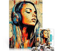 Puzzle 1000 pièces pour Adolescents Femme écoutant de la Musique Jeux Amusants en Famille pour la décoration intérieure 52x38cm