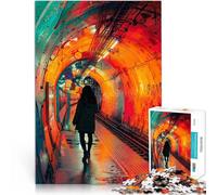 Puzzle 1000 pièces pour Adolescents Femme Marchant dans Un Tunnel coloré Casse-tête pour Offrir en Cadeau à Toute la Famille 38x26cm