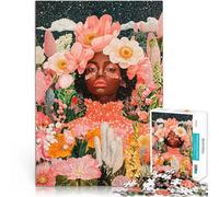Puzzle 1000 pièces pour Adolescents Femme Portant Une Couronne de Fleurs Jeu de Quiz Liste de souhaits avec Le Père Noël 38x26cm
