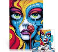 Puzzle 1000 pièces pour Adolescents Femme psychédélique surréaliste Jeu Stimulant avec des pièces de Formes aléatoires entièrement imbriquées 52x38cm