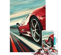 Puzzle 1000 pièces pour Adolescents Ferrari Rouge en Pleine Vitesse Jeu éducatif défi Jouet Cadeau Amusant décoration Murale (Taille 38x52cm)