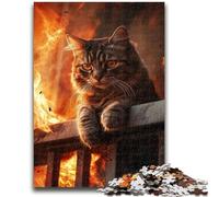 Puzzle 1000 pièces pour Adolescents Feu et Chat Convient aux 14 Ans et Plus Jeu de Jouets intellectuels Jeu éducatif pour Anniversaire et Noël 26x38cm
