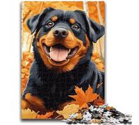 Puzzle 1000 pièces pour Adolescents Feuilles mortes Rottweiler Convient aux 14 Ans et Plus Jouet intellectuel Jeu éducatif pour Anniversaire et Noël 26x38cm