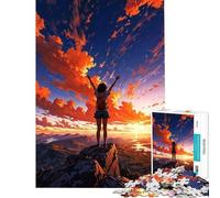 Puzzle 1000 pièces pour Adolescents Fille au Sommet d'une Montagne au Coucher du Soleil Stimule Le Cerveau Cadeau d'anniversaire Décoration Murale Convient aux Personnes de 14 Ans et Plus (50x75cm)