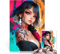 Puzzle 1000 pièces pour Adolescents Fille d'anime avec des Tatouages Jeux Amusants Décoration Murale, Cadeaux Uniques pour Anniversaire et Noël 52x38cm
